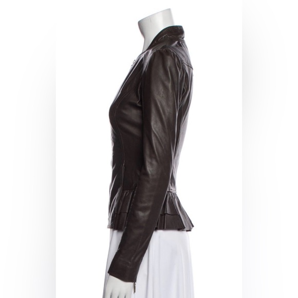 Ted Baker Great Dark Brown Leather Biker Jacket - Picture 2 of 7